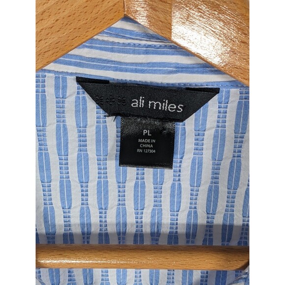 Ali Miles Top Women's PL Blue Striped Button Up Tunic Coastal Nautical Shirt - Picture 4 of 8